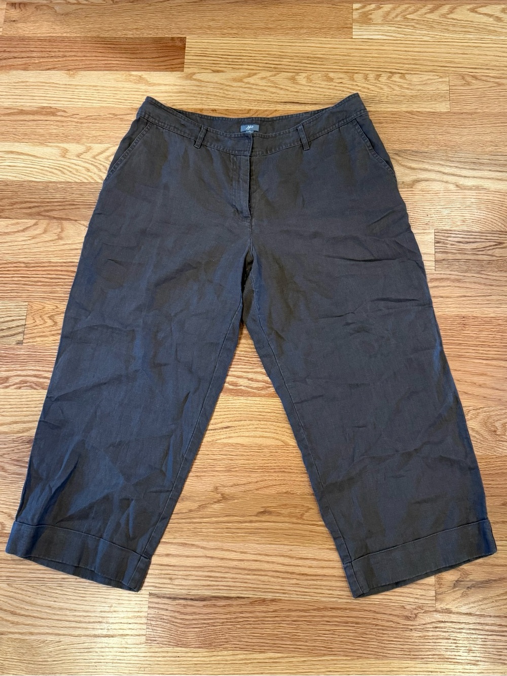 L.L. Bean Brown (looks darker in image) Wide-Leg 100% Linen Capri Pants, size 16